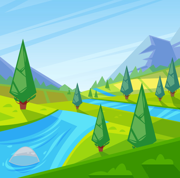 Mountain and river natural landscape vector