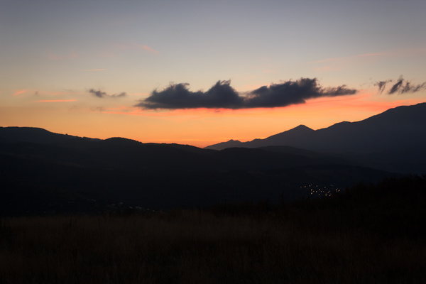 Mountain scenery at dusk Stock Photo