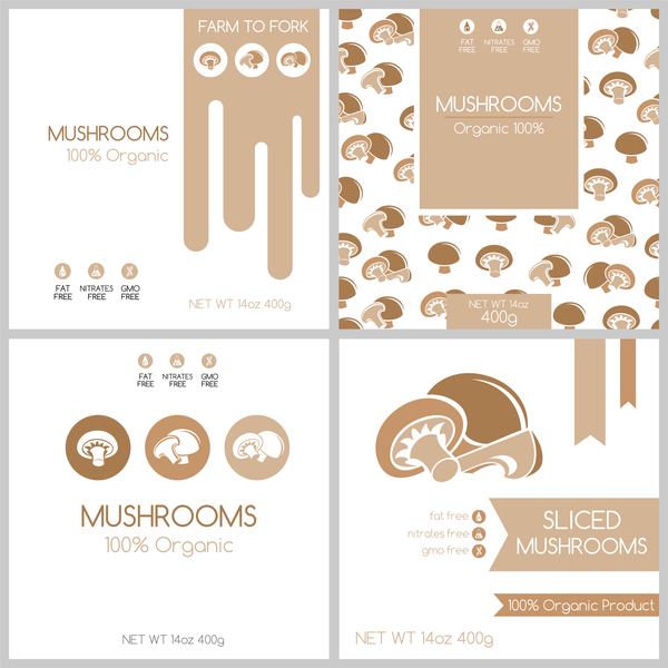 Mushrooms package box template vector