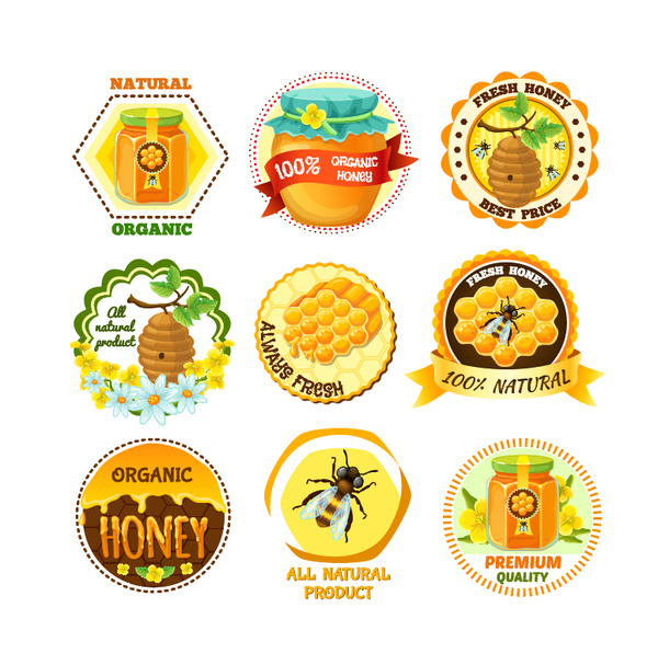 Natural honey labels vector set