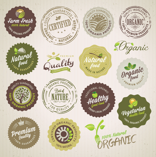 Natural with healthy food labels retor vector