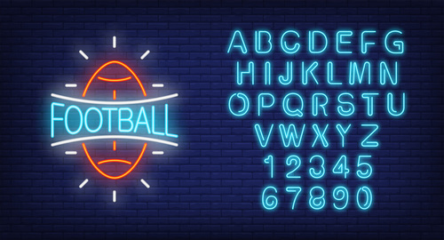 Neon football logo with alphabet with number vector