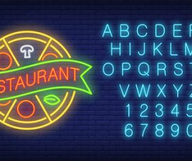 Neon restaurant logo with alphabet with number vector