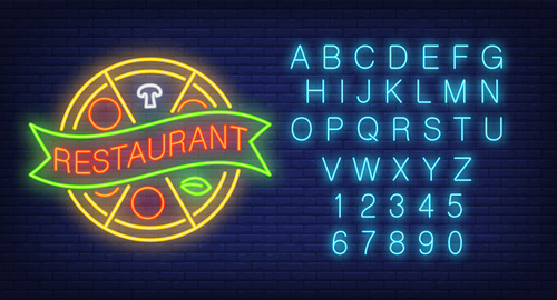 Neon restaurant logo with alphabet with number vector