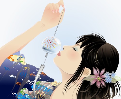 Original cartoon wind chime and girl vector