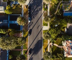Peaceful green street scenery from high view Stock Photo