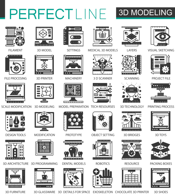 Perfect Line icons - 3D Modeling