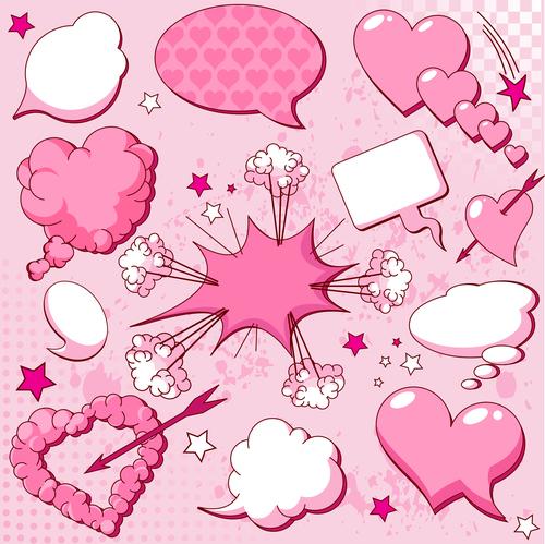 Pink cartoon speech bubbles vector