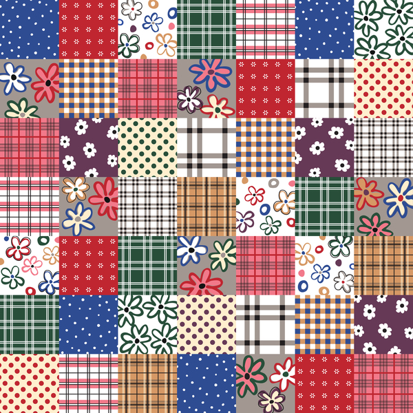 Plaid with flower seamless pattern vector