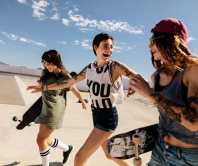 Play skateboard girl Stock Photo