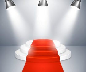 Podium with red carpet and spotlights vector 01