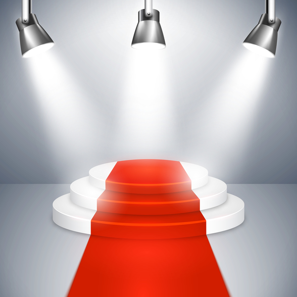 Podium with red carpet and spotlights vector 01