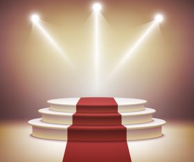 Podium with red carpet and spotlights vector 02