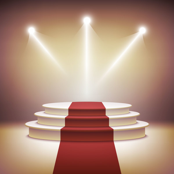 Podium with red carpet and spotlights vector 02