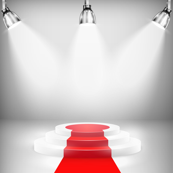 Podium with red carpet and spotlights vector 03