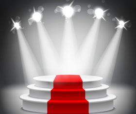 Podium with red carpet and spotlights vector 04