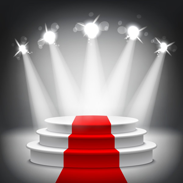 Podium with red carpet and spotlights vector 04