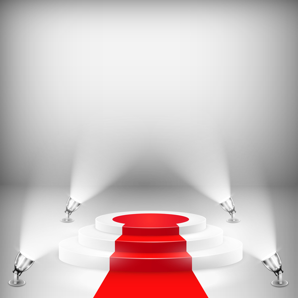 Podium with red carpet and spotlights vector 05