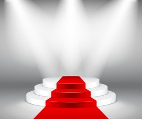Podium with red carpet and spotlights vector 06