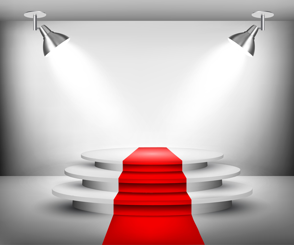 Podium with red carpet and spotlights vector 07