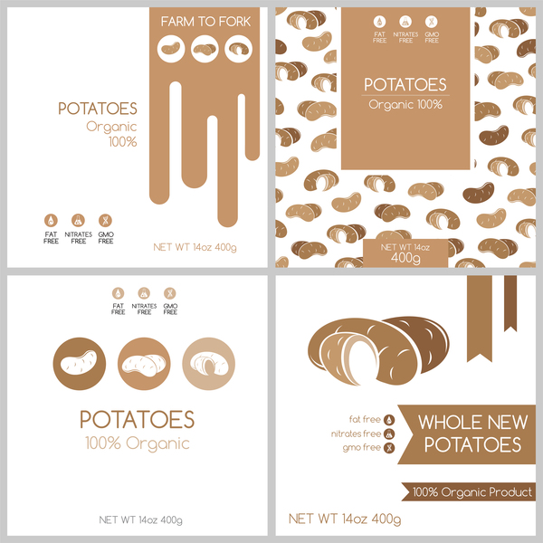 Potatos package box template vector
