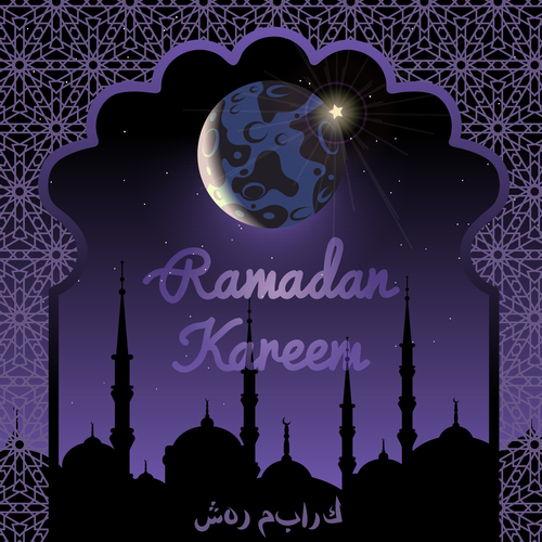 Purple ramadan greeting background vector