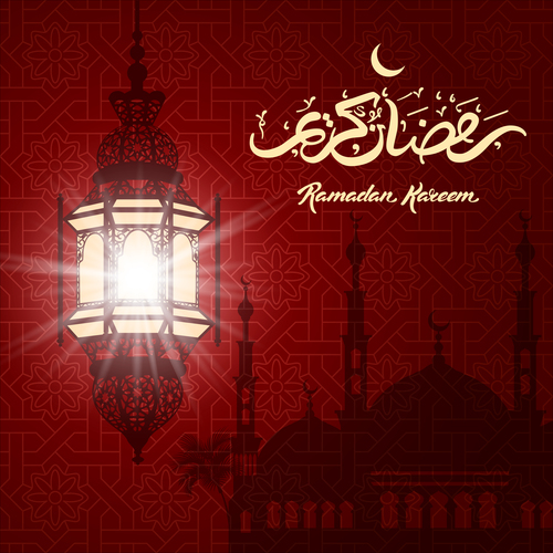 Ramadan Kareem greeting card with arabic lamp vector 01