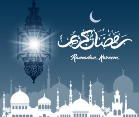 Ramadan Kareem greeting card with arabic lamp vector 02
