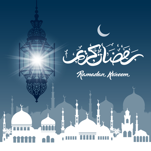 Ramadan Kareem greeting card with arabic lamp vector 02
