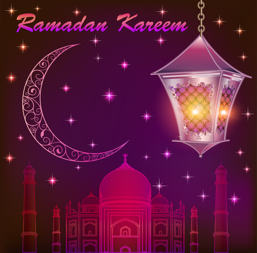 Ramadan Kareem greeting card with arabic lamp vector 03