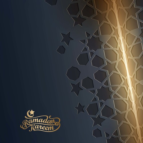 Ramadan Kareem islamic greeting banner with arabic pattern vector