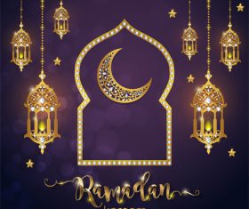 Ramadan kareem golden ornament with background vector 01