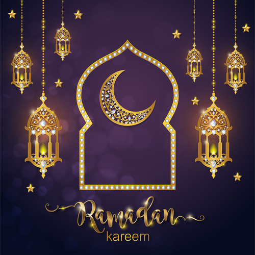 Ramadan kareem golden ornament with background vector 01