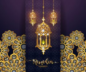 Ramadan kareem golden ornament with background vector 02