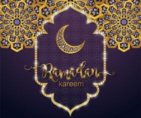 Ramadan kareem golden ornament with background vector 03
