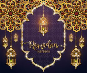 Ramadan kareem golden ornament with background vector 04