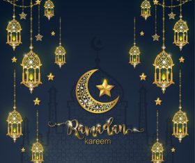 Ramadan kareem golden ornament with background vector 05