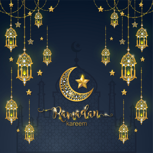 Ramadan kareem golden ornament with background vector 05