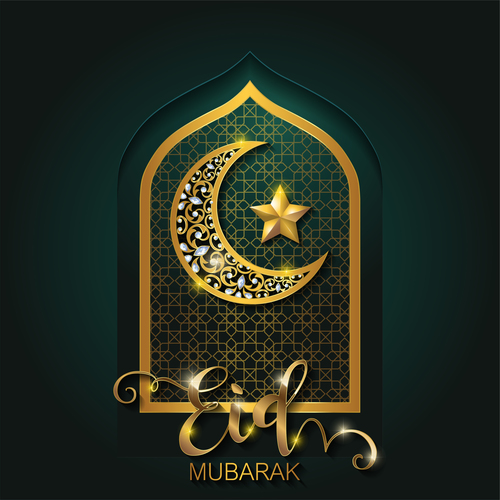 Ramadan kareem golden ornament with background vector 07