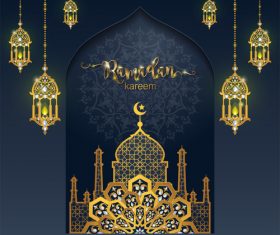 Ramadan kareem golden ornament with background vector 08
