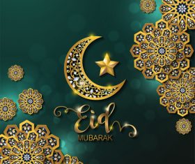 Ramadan kareem golden ornament with background vector 09