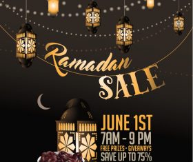 Ramadan sale background with wood floor vector