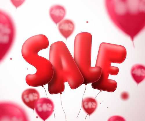 Red balloon with blurs sale background vector