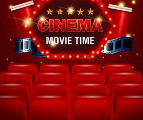Red cinema poster template vectors design 01