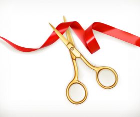 Red ribbon with scissors vector 01