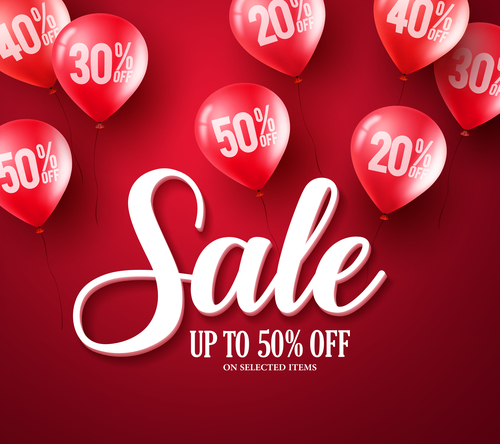 Red sale background and balloon vector 01