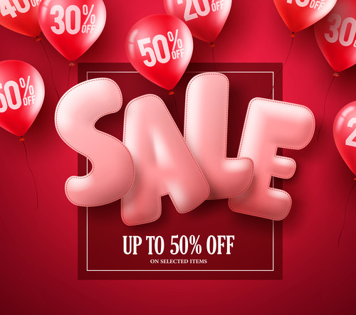 Red sale background and balloon vector 02