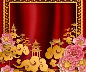 Red styles chinese background design vector 01