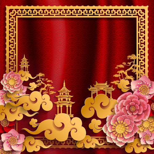Red styles chinese background design vector 01