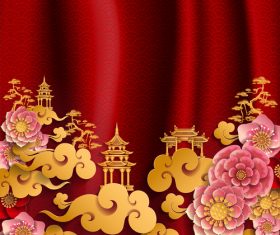 Red styles chinese background design vector 02